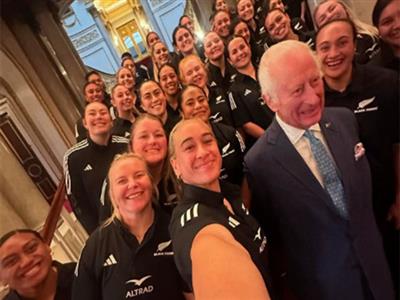 King Charles shares warm hug with New Zealand women's rugby team