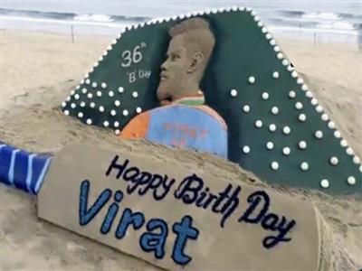 Sand artist Sudarsan Pattnaik creates 5ft high sculpture to celebrate Virat Kohli's birthday