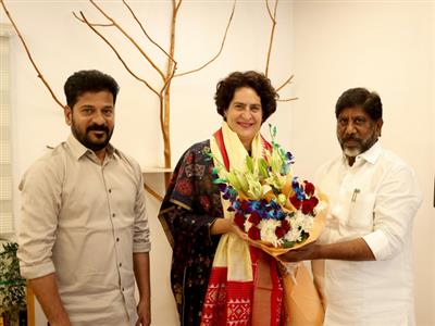 Revanth Reddy & Mallu Bhatti Vikramarka meet Priyanka Gandhi Vadra; congratulate her for Wayanad's win