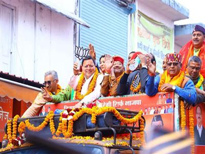 Uttarakhand CM Dhami holds road show in Dehradun for civic polls